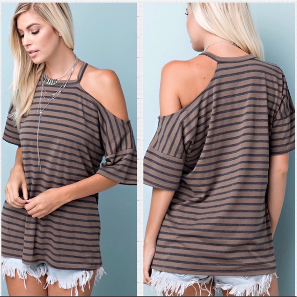 ☕️Mocha Striped Jersey Dolman Top. S-M-L - Picture 2 of 3